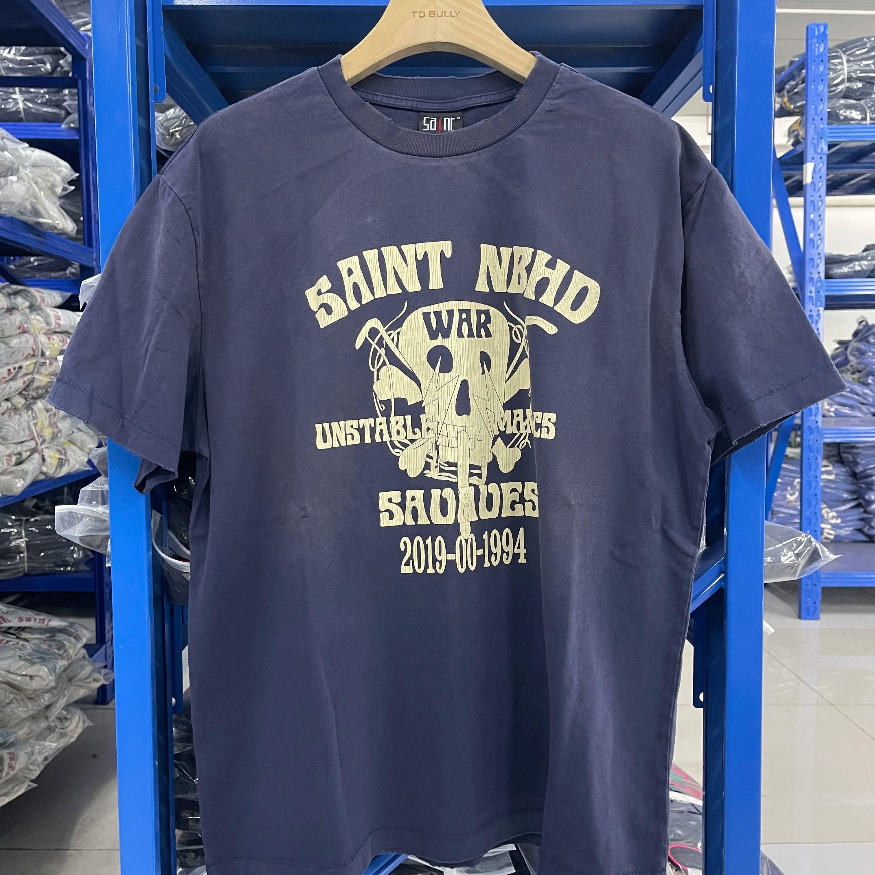 Saint 25SS Japanese Anime Portrait Pattern Printed Washed Vintage Oversize T Shirt High Street Casual Loose Cotton Short Sleeve S