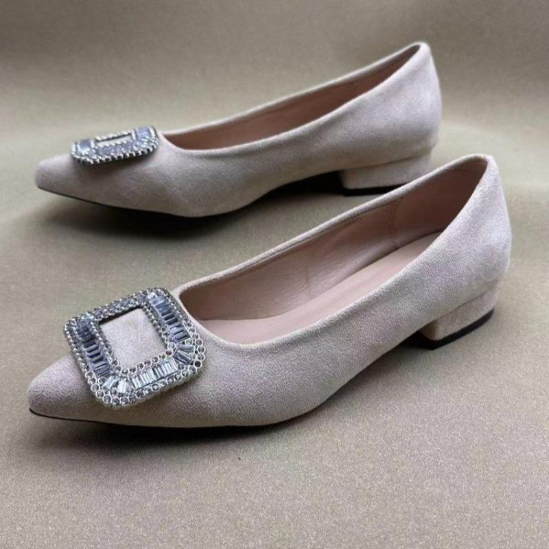 

Flats Shoes Women Flash Diamond Buckle Pointed Flat Sole Single Shoe for Women s Work Shoes Comfortable for Work 34 бежевый