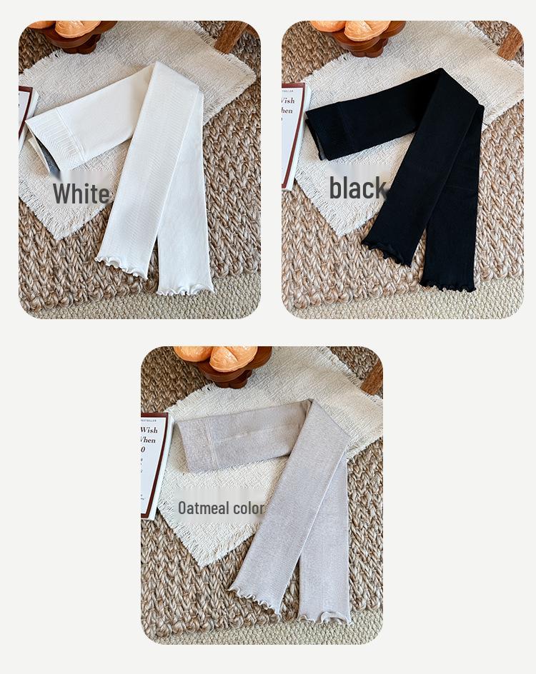 2025 Autumn/Winter Girls' Ruffle Edge Brushed Leggings - Solid Color, Versatile, Elastic Nine-Point Pants