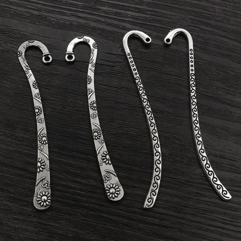10pcs Vintage DIY Bookmark Charms Flower Antique Silver Plated Zinc Alloy Charms Pendant for Bookmarks Metal Jewelry Accessories