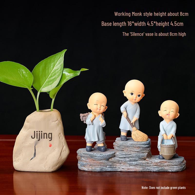 Zen Little Monk Resin Figurine: Creative Chinese Decor for Home or Entrance Table