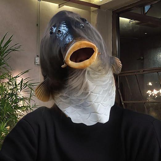 Halloween Fish Head Latex Mask Realistic Animal Costume Horror Party Cosplay Full Head Mask
