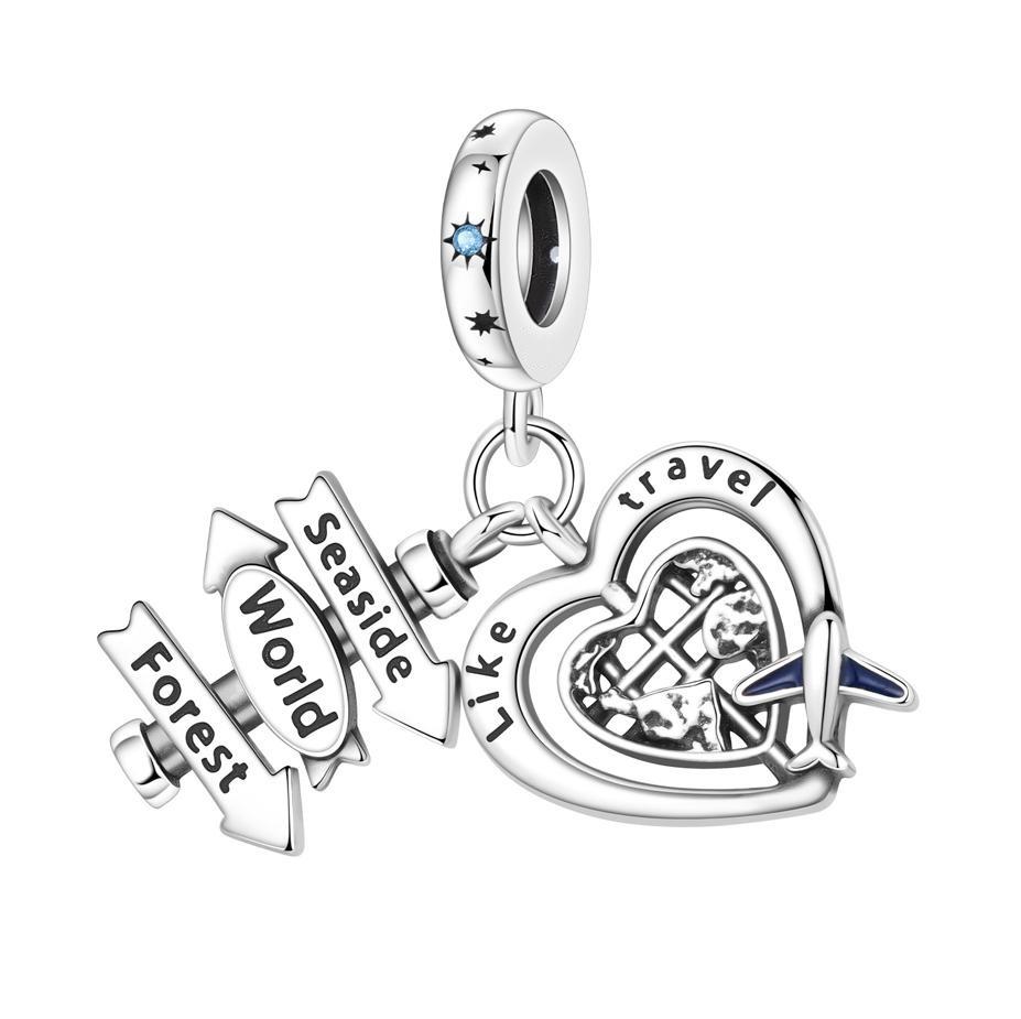 Travel Theme Airplane Suitcase Pendant Beads S925 Silver Original Design DIY Handmade Jewelry Charms for Women Daily Accessories