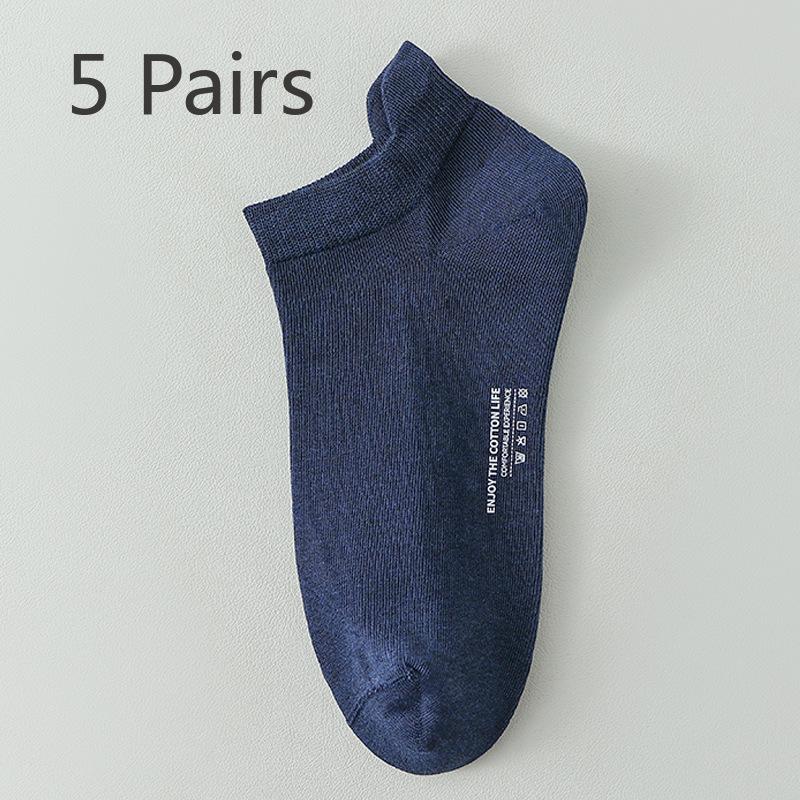 5 Pairs of Men's Spring and Summer Pure Cotton 7A Antibacterial Antiodor and Sweat Absorption Short Tube Ear Lifting Boat Socks