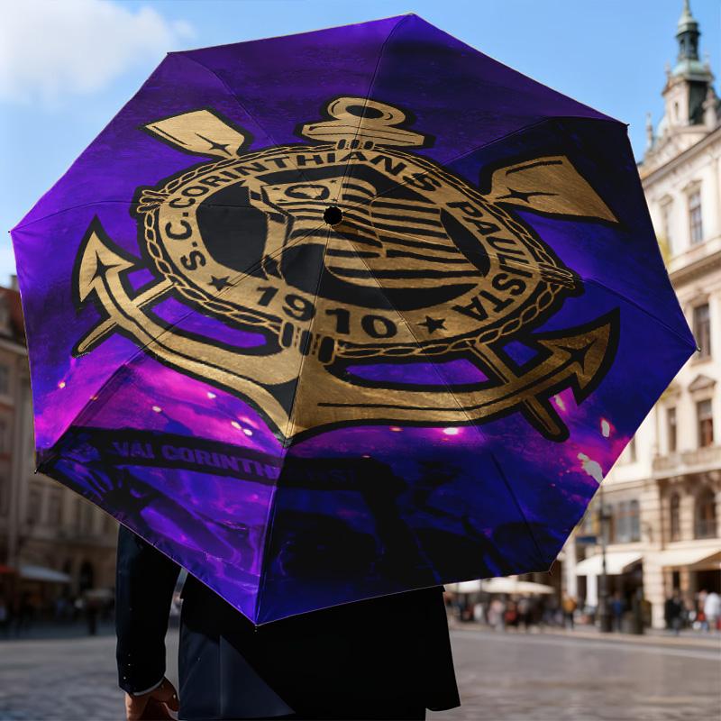 1PC Sport Club Football Crest Printed Umbrella Folding Umbrella, Automatic Umbrella 8-Frame for Travel, Camping Fan Gifts Christmas Gifts