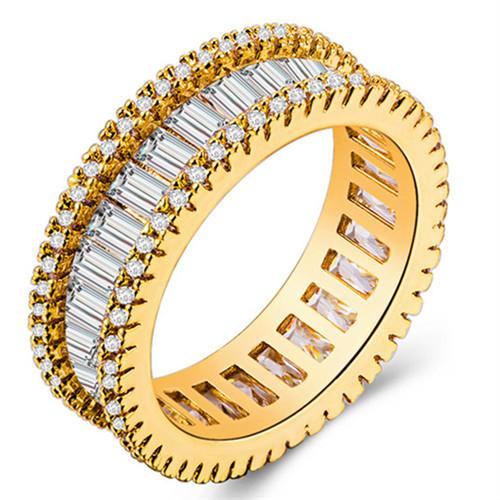 Ring Retro Luxury Ladies Zircon Ring Gold Plated Silver Full Diamond Jewelry