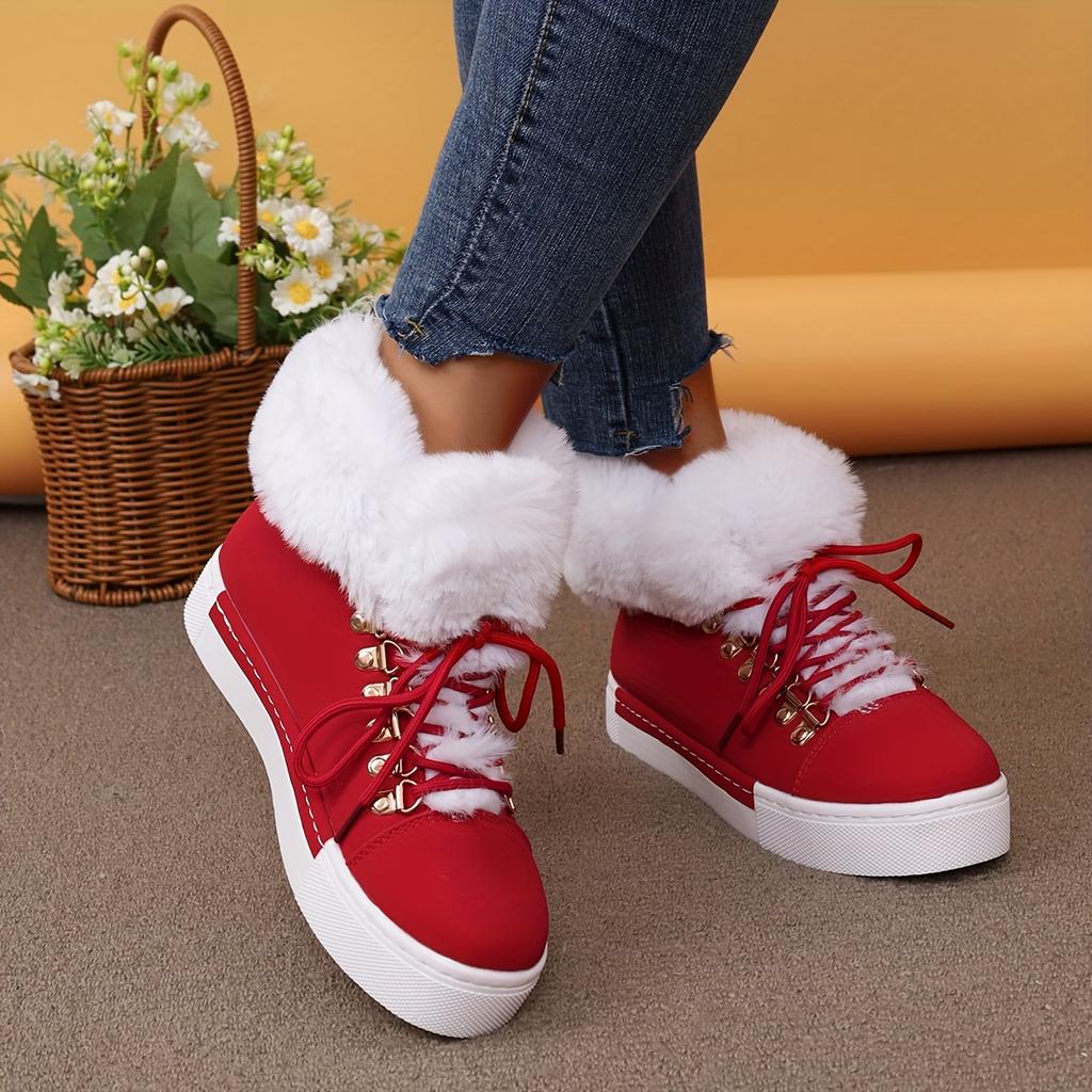Autumn/Winter New Women'S Flat Snow Boots, Christmas Style Furry Short Boots, Warm And Non-Slip Casual Women'S Shoes
