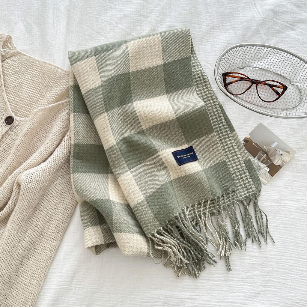 Women Preppy Style Plaid Houndstooth Knitted Scarf Headscarf Casual Tassel Scarve Mujer Foulard Wrap Shawl Winter New Korean