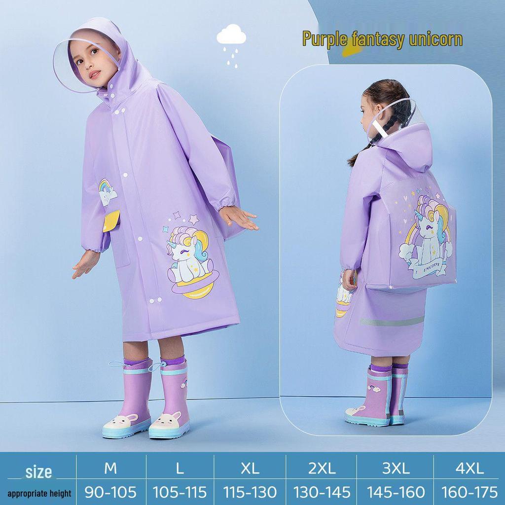 Children's Cartoon Rain Poncho with Backpack Slot for Kids