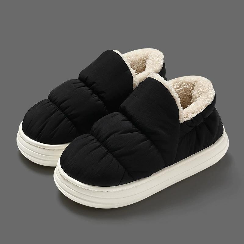 Autumn and Winter Couple Cotton Slippers with Heel Women's Non-slip Waterproof Slippers In The Living Room Thick-soled Warm Down Cloth Cotton Shoes