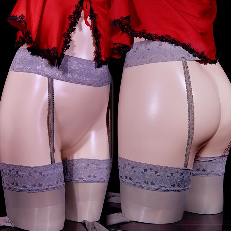 Sexy 912 Pin Oil Shiny Hollow Out Lace Garter Belt Stocking 2 In 1 Sexy Glossy Garter With Stockings Plus Size Candy Color F15