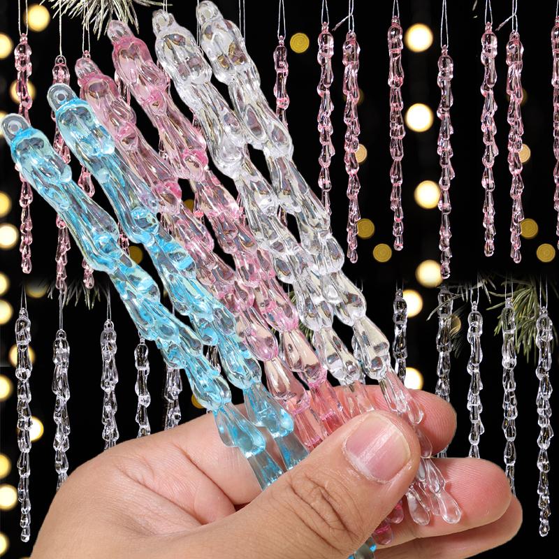 12/72pcs Christmas Ice Pendant Clear Clear Simulation Crystal Drops Acrylic Xmas Tree Ornaments Winter New Year Party Decoration