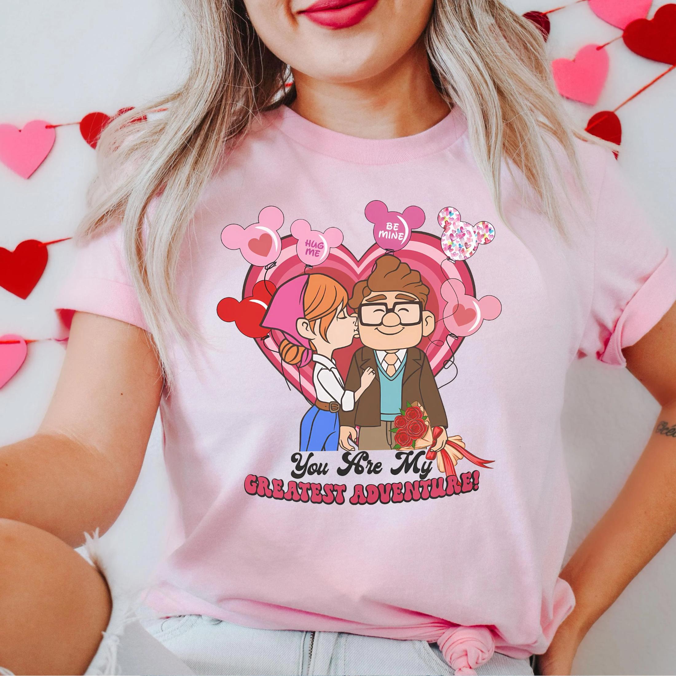 

Disneys up Ellie And Carl Valentines Day Couple TShirt Honeymoon Theme Unisexs Womens Matching Movie Quote Tees S