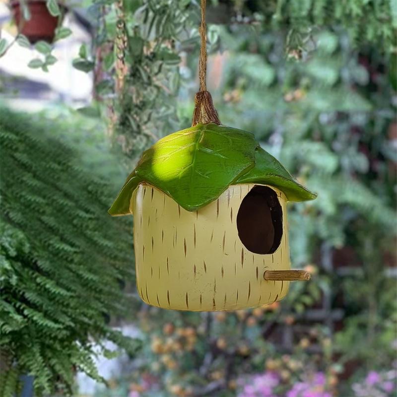 Resins Leaf Bird Nest Box for Garden Balconies Small Bird House Outdoor Hanging Ornament for Wrens Finches Hummingbirds