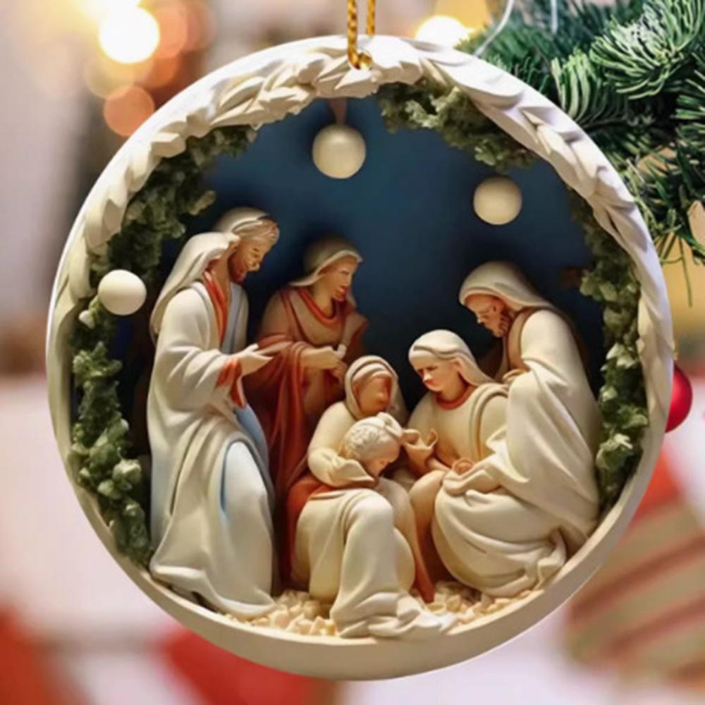 Religious Art 2D Flat Jesus Birth Pendant Relief Effect Sign Ornaments Nativity Scene Decoration Acrylic Christmas Ideal Decor