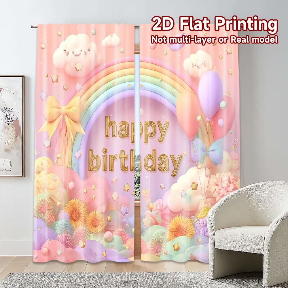 Set Of 2 Flat Printing Curtains Without Rod Birthday Bliss Chic Print Versatile Fabric Decorations Inside Made Polyester