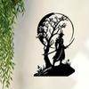 Japanese Samurai Cherry Blossom Metal Wall Art, Iron Silhouette with Moon & Sword for Home Decor