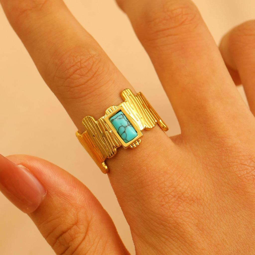 Vintage Turquoise Stainless Steel Open Finger Ring for Women