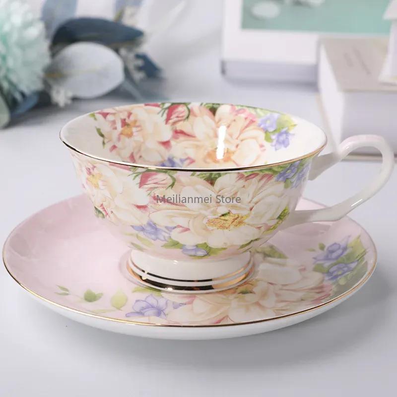 Coffee Cups English British Afternoon Tea Cup  Premium Plates Home Office Cafe Ceramic Coffee Mug Bone Porcelain Cup Gift