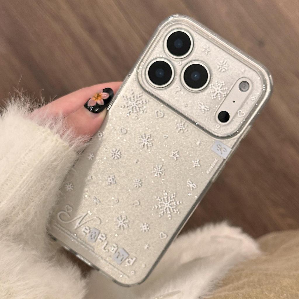 Simple White Snowflake Phone Case Suitable for iPhone 15, iPhone 16, iPhone 17 Pro Max