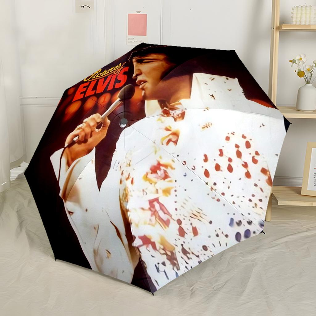 Love Me Tender Elvis' Western Charm Compact Travel Automatic Umbrella with 8 Rib Durable Plastic Iron for Women Men Compact Folding Umbrella