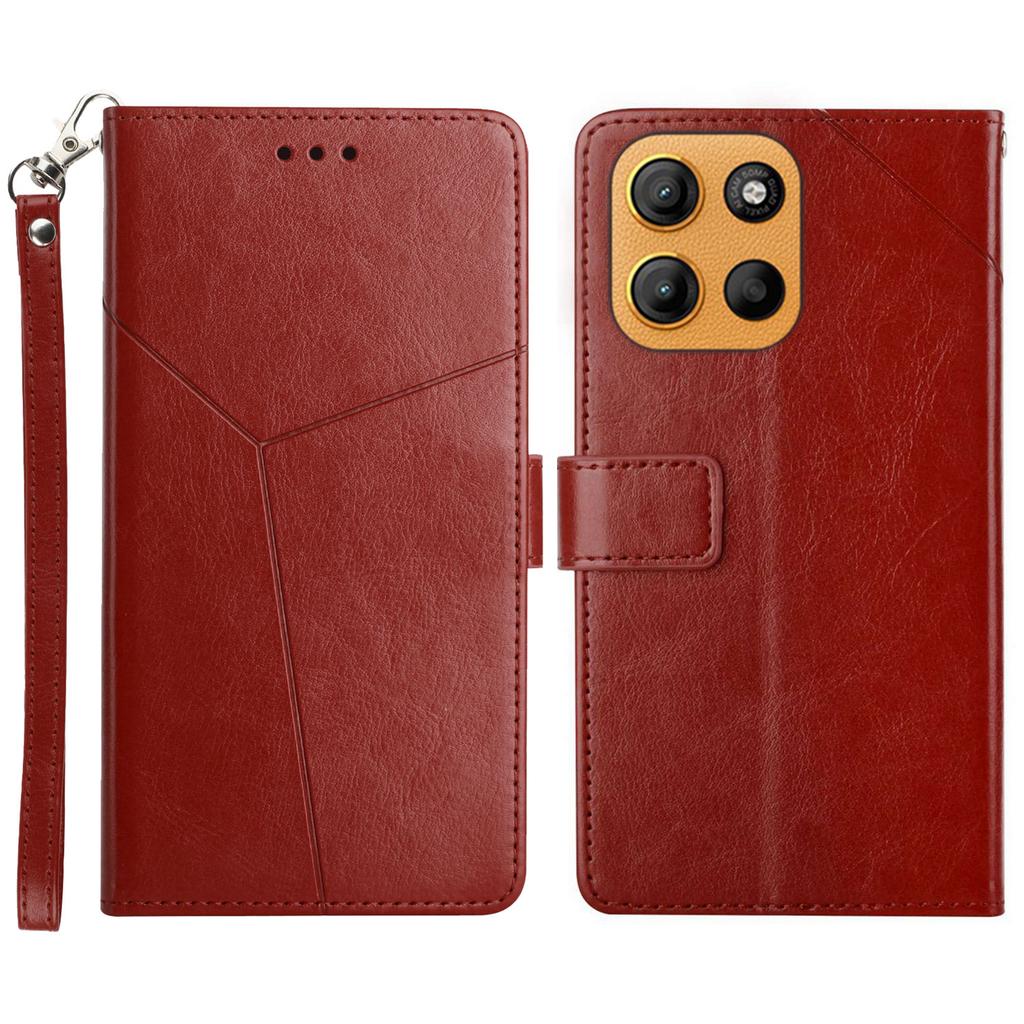 For Motorola Moto G Stylus 5G (2025) Case with Wrist Strap Y Shaped Lines Imprint Leather Phone Cover
