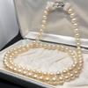 Used Akoya Pearl Pearl Long Necklace 2 Strands of Pearls Semi-Baroque 8.3mm Total Length 79cm Silver Engraved Pearl Necklace