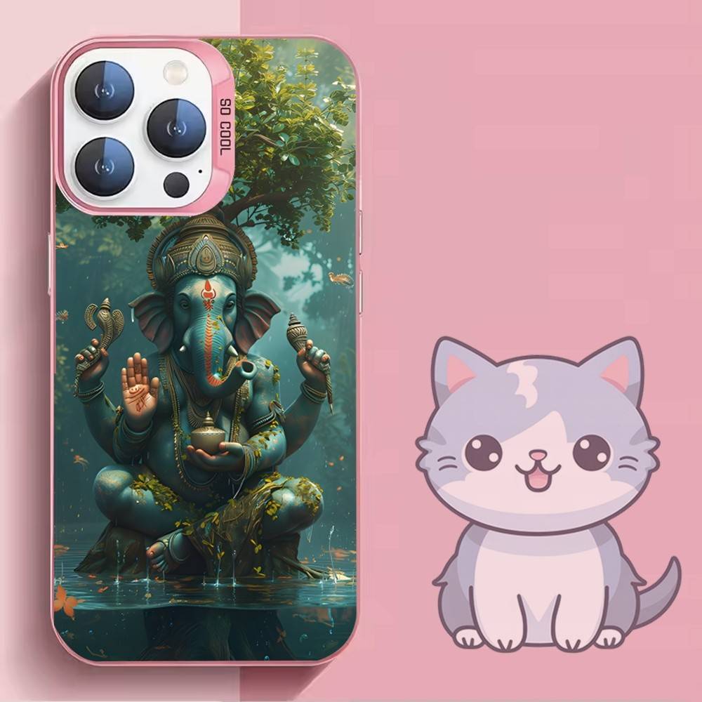 

Ganesh Elephant God India Phone Case For iPhone 16,15,14,13,12,11,Mini,Pro,SE,MAX,plus,Pink Matte Silicone Cover iPhone15