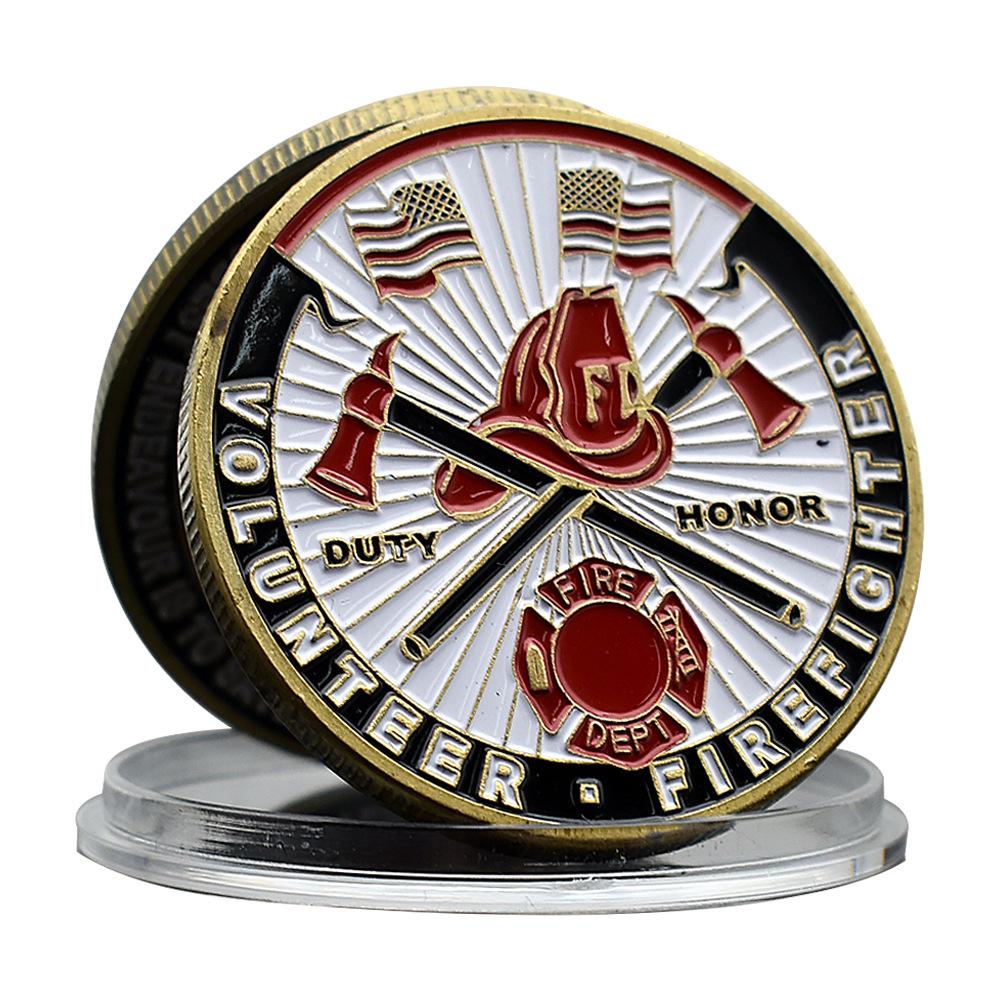 Volunteer Firefighters Challenge Coin Honor Badge Bronze Medal Commemorative Medal Home Decoration Festival Gift Souvenir