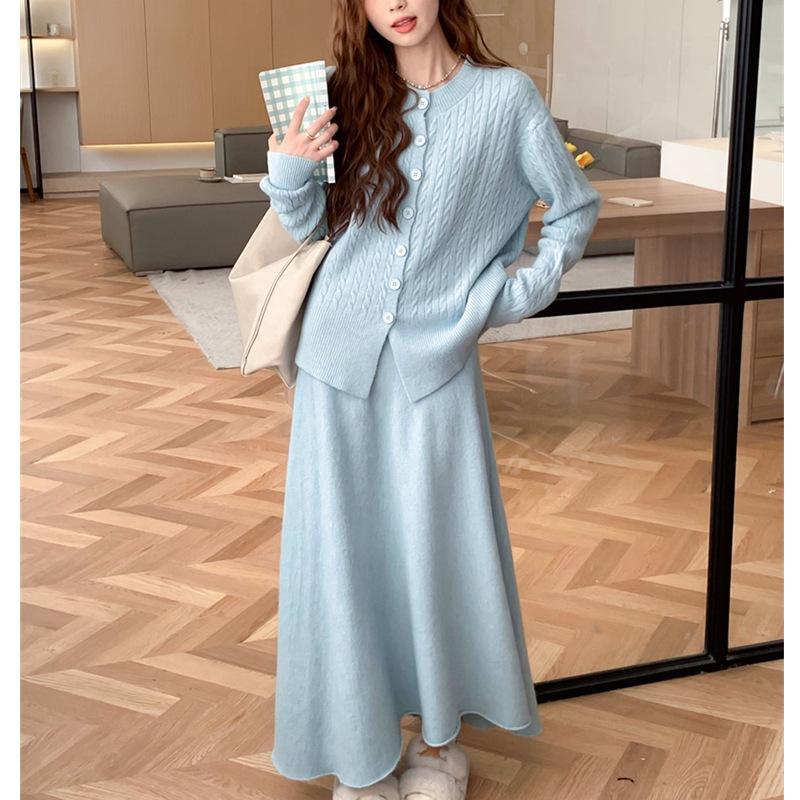 

В язана спідниця до половини тіла Жіночий осінньо-зимовий кручений ледачий светр, кардиган, топ One size синій