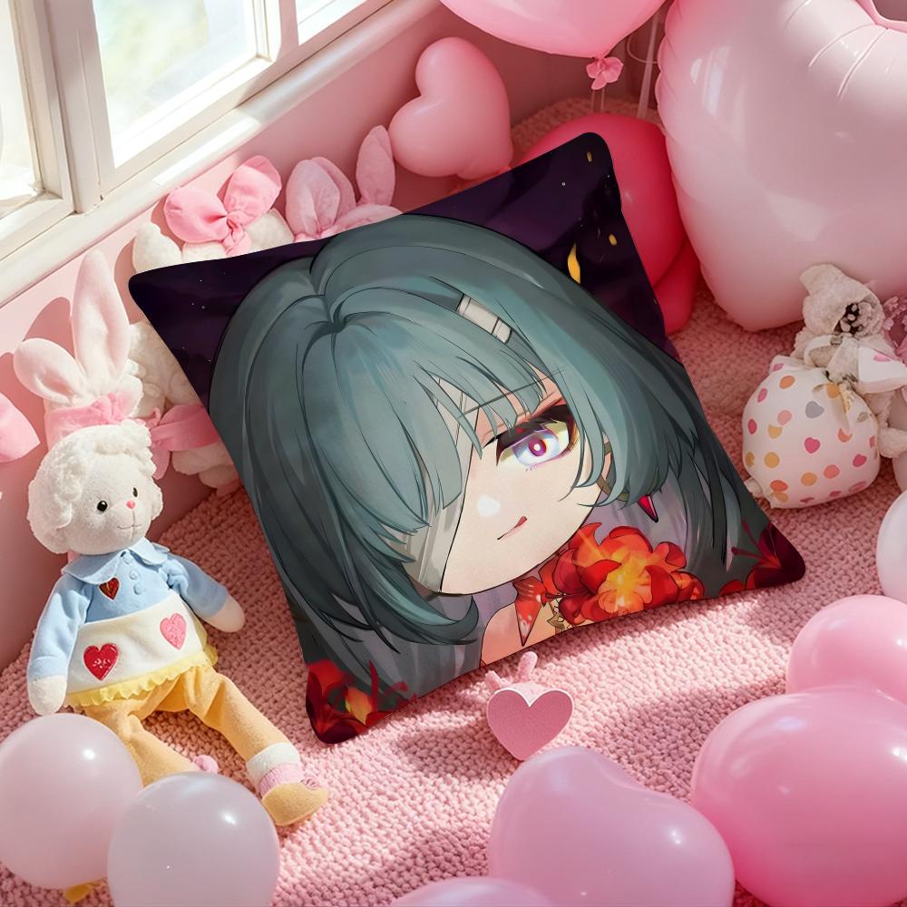 W-Wuthering Waves Anime Cushion Cover Pattern Printed Pillowcase for Living Room Sofa Cushion Cover & Bedroom Decor 12x12Inch