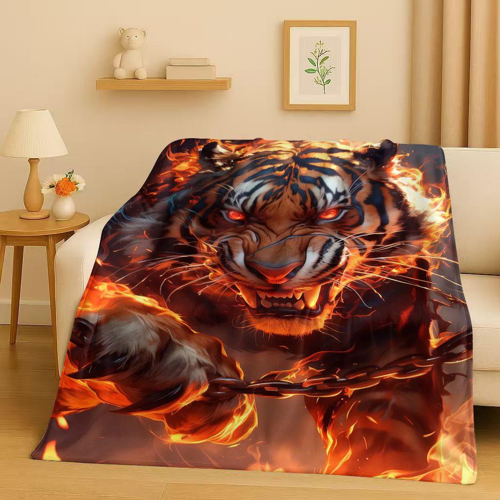 26 Style Tiger Lion Beast Art Cartoon Flannel Blanket,Ultra Soft Warm Plush Throw for Home Bedroom Bed Sofa Cover Office Travel