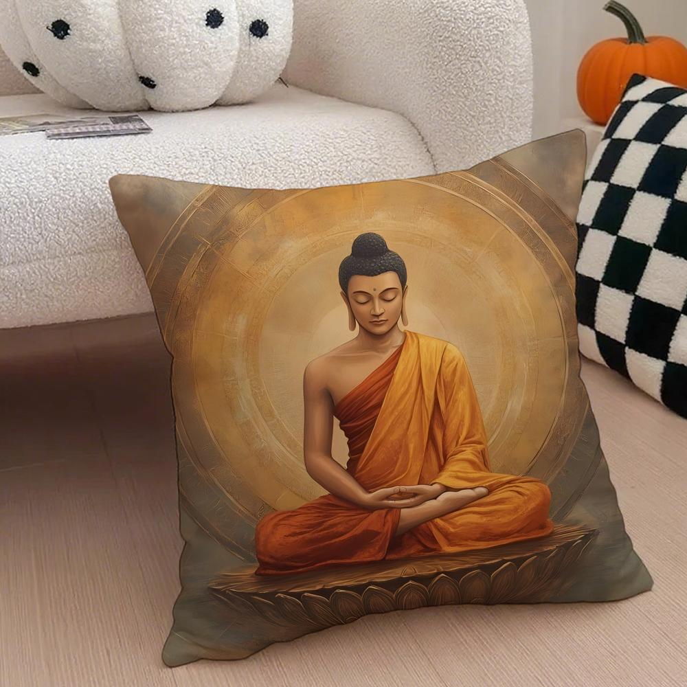 Traditional Indian BBuddhism BBuddha Cushion Cover Throw Pillow Cover Hidden Button Durable Polyester Chair Cushion