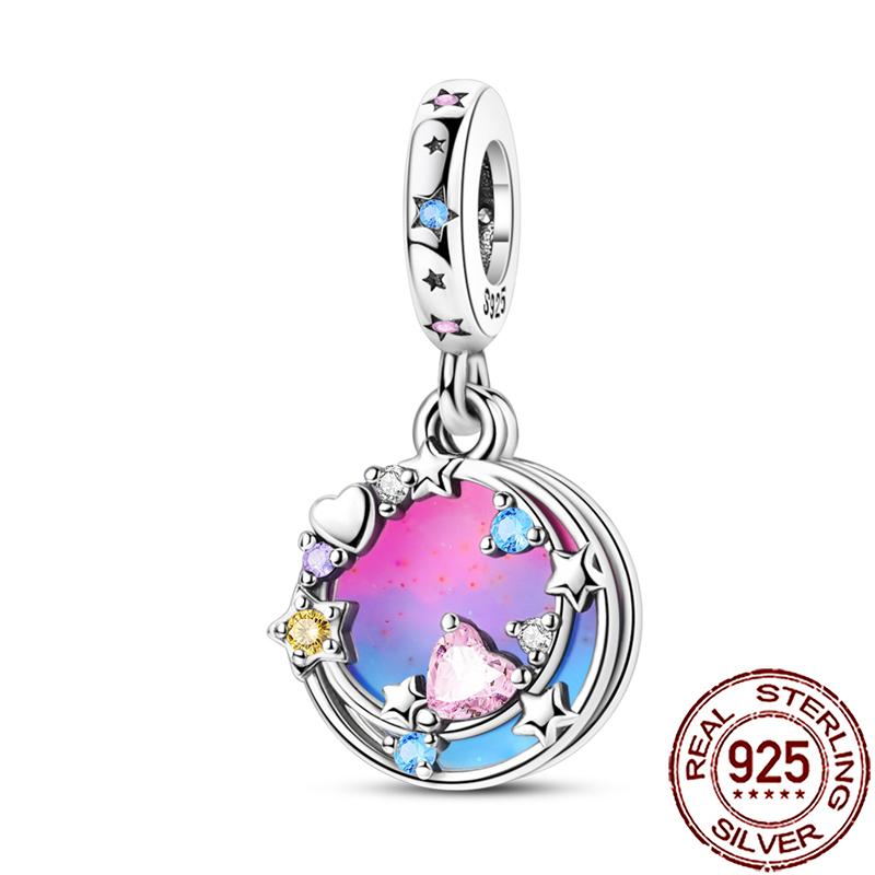 Charms Copper Moon Star Night Sky Galaxy Celestial Dangle Beads Fit Snake Chain Bracelet Necklace Women Diy Jewelry