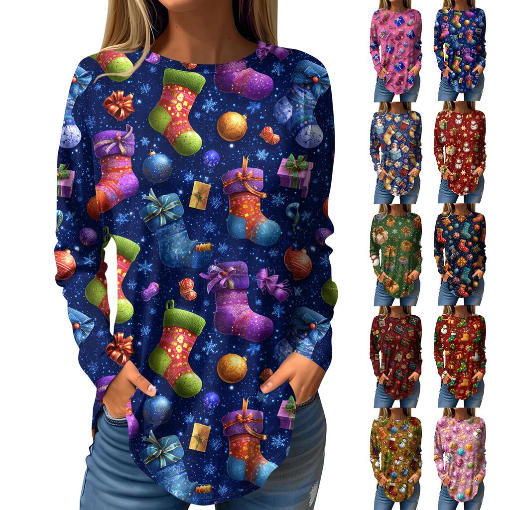 חולצות טי לנשים סתיו קז'ואל שרוול ארוך חולצות סווטשירט הדפס גרפי וינטג' טופ פולאובר יום האהבה