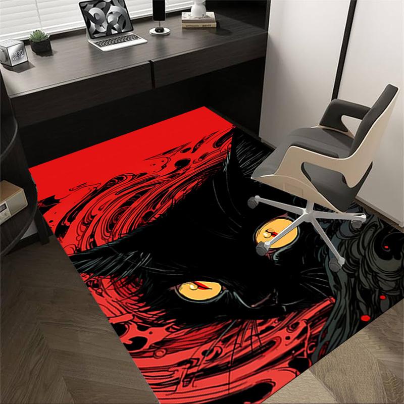 1pc Black Cat Carpet Anti Slip Polyester Floor Mat for office,Bedroom