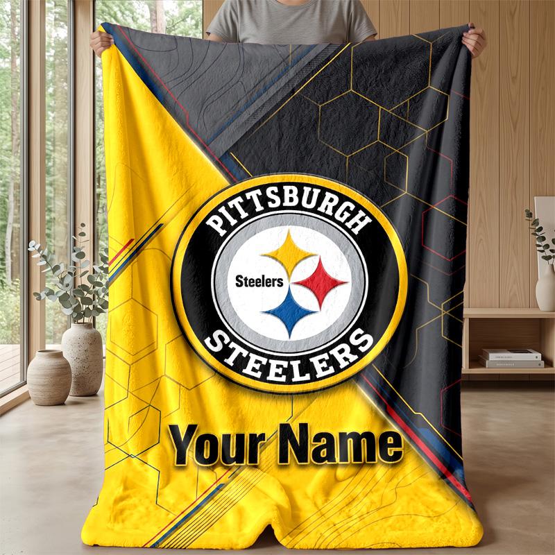 Pittsburgh Steelers Custom Flannel Throw Blanket Print Your Name Text Soft Warm Blanket Holiday Present