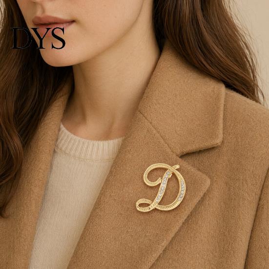 Strong Buckle Brooch English Letter with Sparkling Rhinestones, Lightweight Thin Design Lapel Anti-oxidation Pin, Electroplating Anti-Oxidation Badge