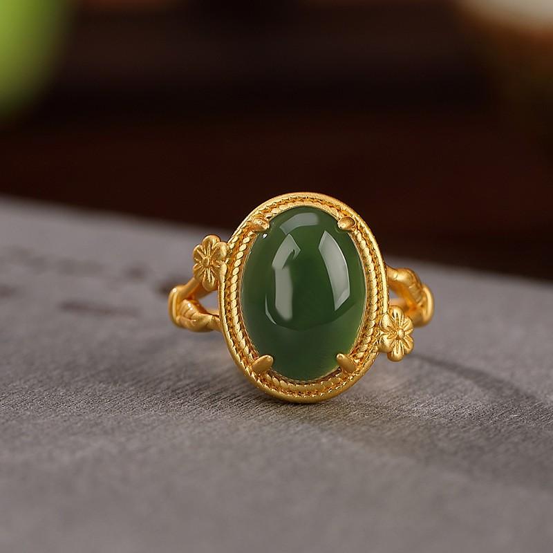 Adjustable Open Ring With Hollow Floral Leaf Motif Gold Plated Copper Vintage Style Statement Women Men