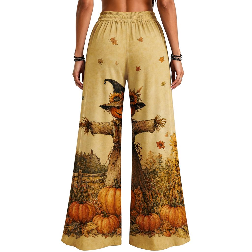 Damenmode lockere Hose mit weitem Bein, Halloween-Print und Taschen für den lässigen Alltagsgebrauch