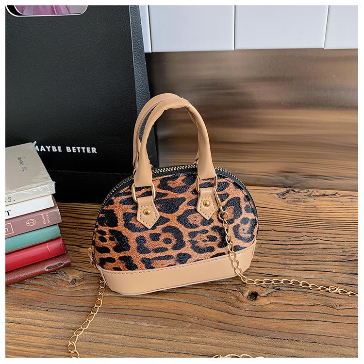 Leopard Print Girl's Mini Crossbody Handbag with Chain