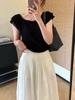 White A-line Pleated High-Waisted Umbrella Skirt - Women's 2025 Summer Mid-Length Flare Design