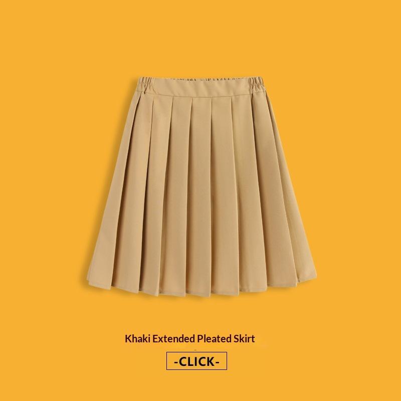 Anti-wrinkle Kids Girls Pleated Skirt Solid Color Midi Length Preppy Style Versatile Casual School Skirt for Girls Daily Wear