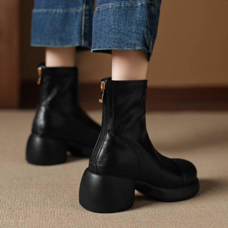 Neue Damenmode-Stiefel mit runder Spitze, dicker Sohle und Übergröße, bequeme und rutschfeste Damenstiefel mit hohem Absatz und Reißverschluss hinten, runde Spitze, Blockabsätze.