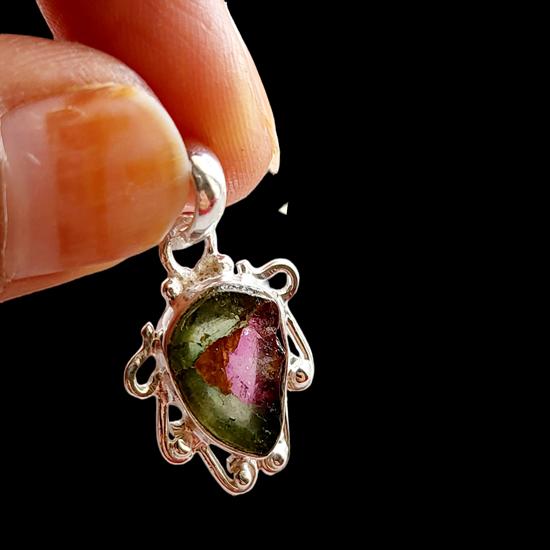 Natürlicher Wassermelonen-Turmalin Edelstein 925 Sterlingsilber Seltener Anhänger, Geschenk024