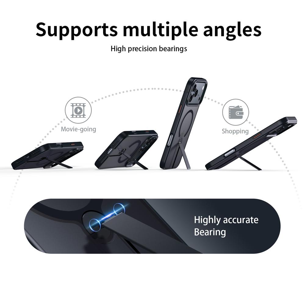 KEYSION 360 Hidden Metal Stand Magnetic Case for Magsafe for iPhone 17 Pro Max Air Transparent Matte Shockproof Phone Back Cover