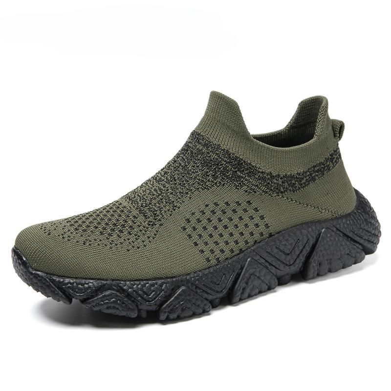 Men's Breathable Knitted Sneakers Slip-on Plus Size 39-47 Casual Sports Shoes Non-slip Lightweight Walking Footwear