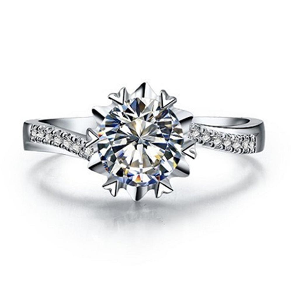 Lucky Style Brilliant 1ct Diamond Women Engagement Ring Pure Silver Excellent Wedding Jewelry Gift for Bride [THREE MAN] (13)
