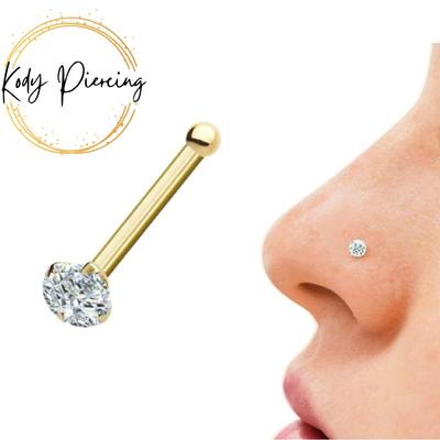 KODY PIERCING 14k Solid Gold Piercing Gemstone Jewel Nose Pin With Real Diamond 1.4mm - Quality Piercing