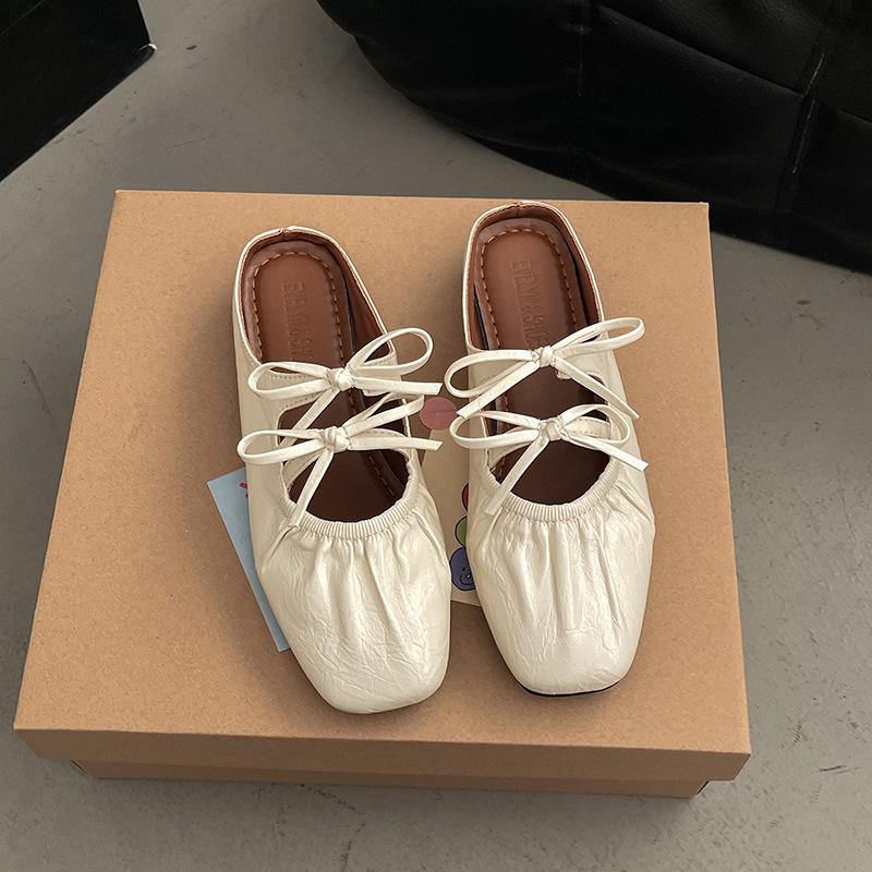 Inner height-increasing bow silver bag head half-drag women's shoes fashionable outer wear 2025 new summer Mary Jane sandals